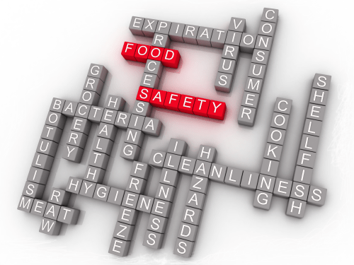 Word puzzle of food safety terms: food, safety, hygiene, bacteria, cleanliness and more